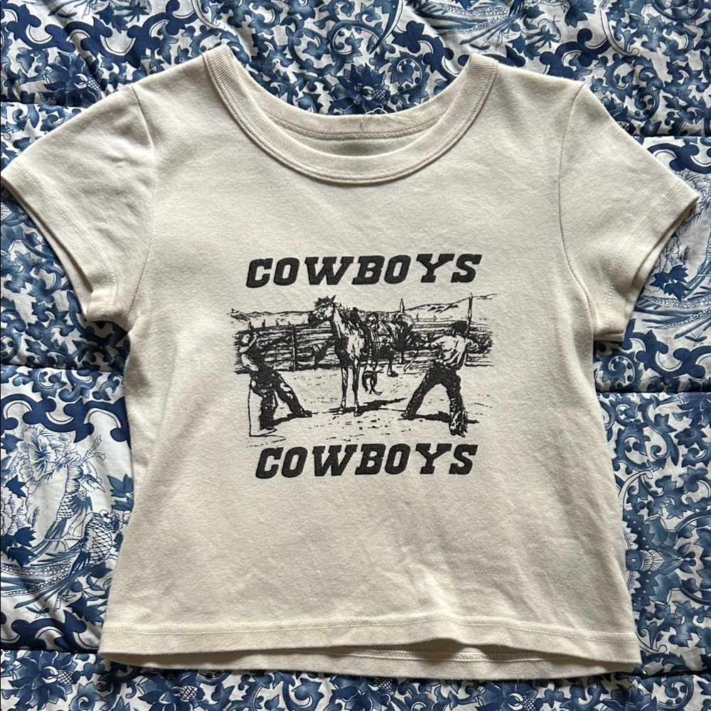 Brandy Melville Cream Cowboys Graphic Tee
